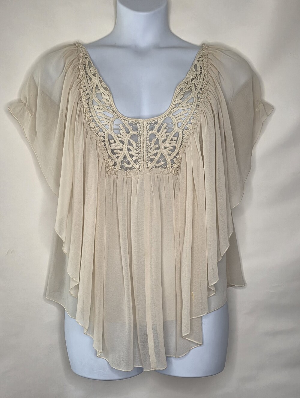 Embroidered Princess Top Semi-Sheer Size L Flowy Smocked Y2K Blouse Rare Vintage